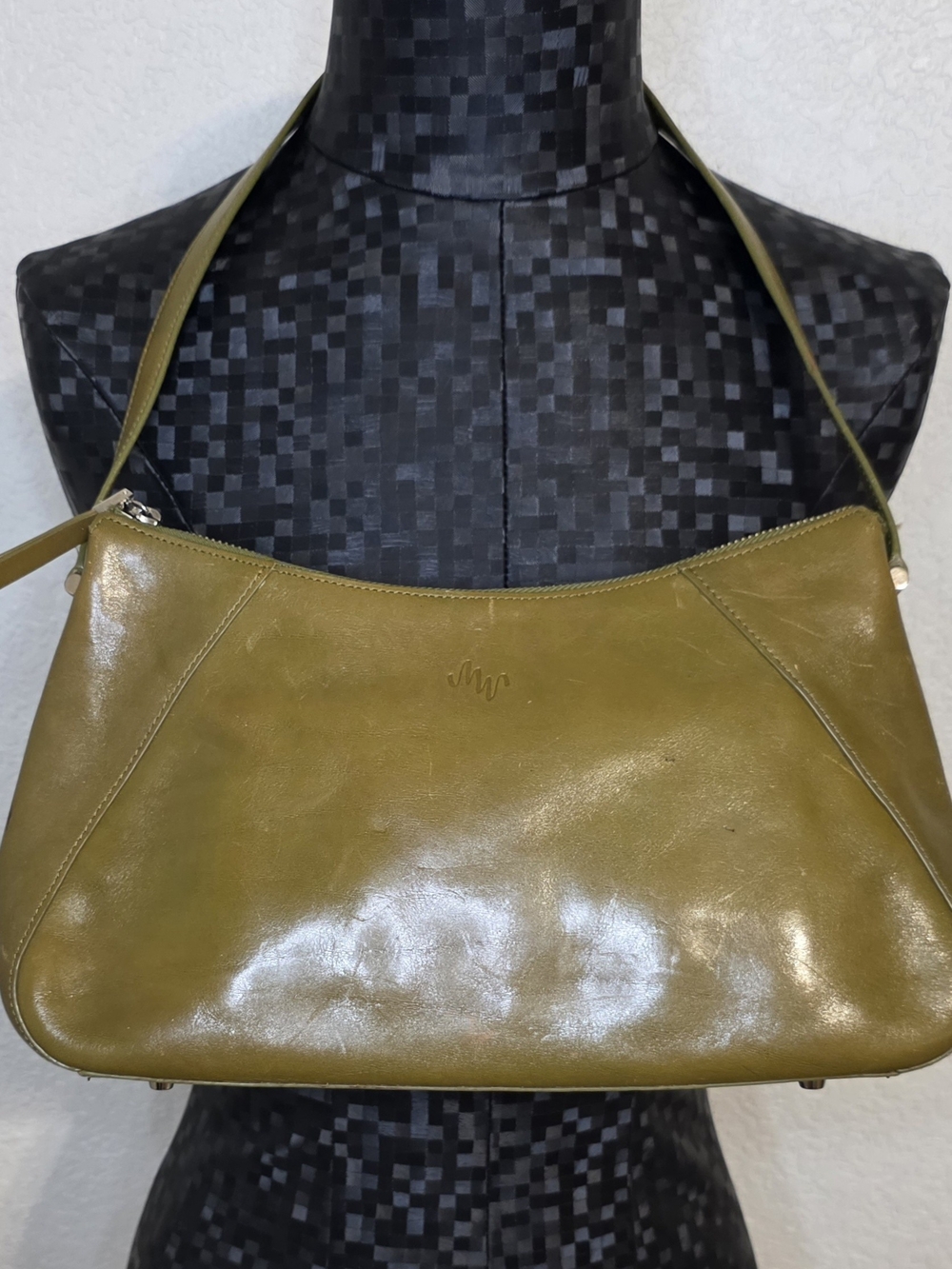 Monsac Olive Green Leather Shoulder Bag